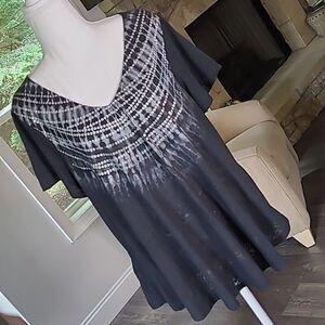 Black top with front faux sequins with crocheted back panel